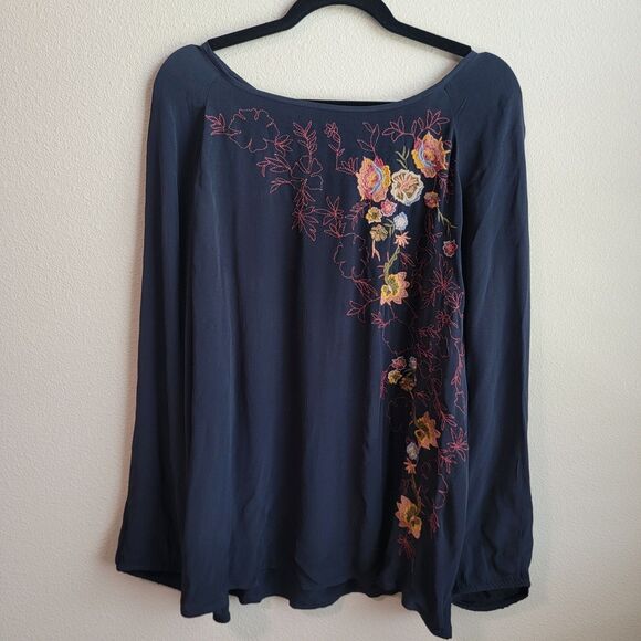 J.Jill Floral Embroidered Blouse Navy 2X Top - Picture 1 of 9
